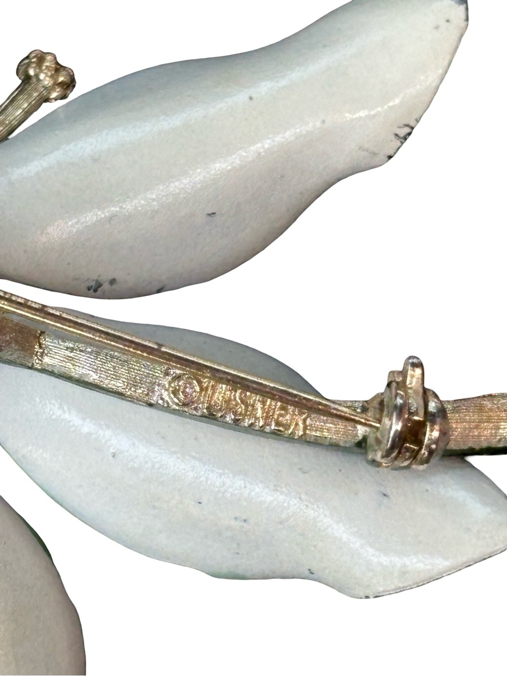 Lisner Premium Vintage Green Enamel Flower Brooch w/Pearl & Aurora Crystal Halo - Picture 4 of 4